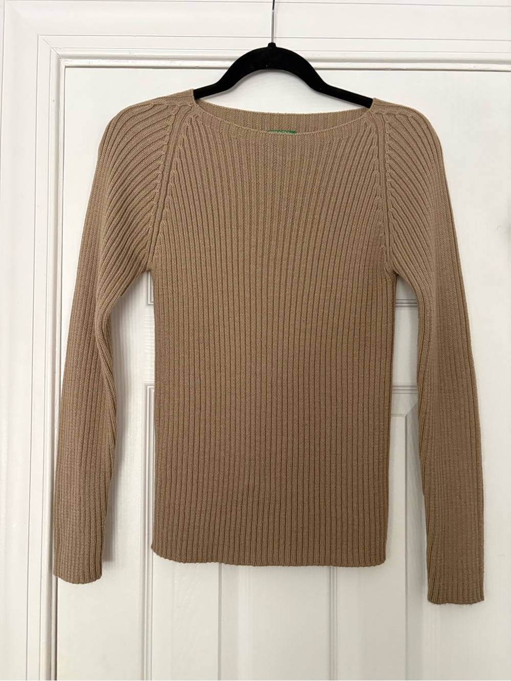 Vintage Benetton Made in Italy Ribbed Knit Wool Blend Sweater Medium M Tan Beige